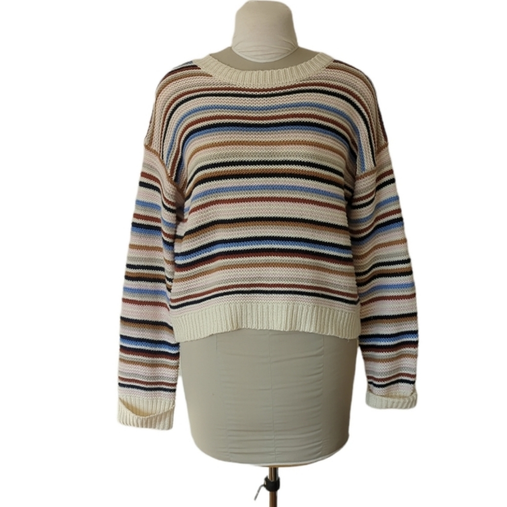 Multicolor Drop Shoulder Striped Sweater